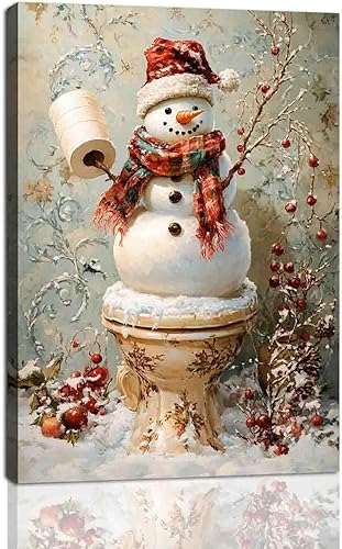 Miniatura 12 de NTEUMM Arte de Pared Navideño Decoración de Pared de Muñeco de Nieve Muñeco de Nieve en el Inodoro Imágenes Navideñas Decoraciones del Hogar Pintura
