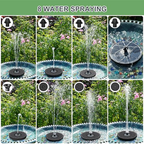 Solar Springbrunnen mit 3.5W Glas Solarpanel, Solar Teichpumpe 2026 Upgrade, Runden Solarbrunnen mit 8 Düsen & 4 Fixe Rohre Solar Wasserpumpe Solar Schwimmender Fontäne Pumpe für Garten, Vogel-Bad