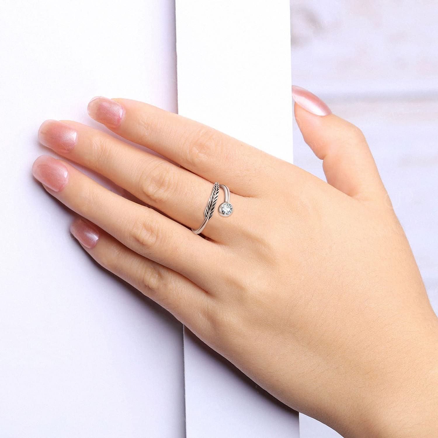 Geburtsstein Damen Verstellbarer Ring 925 Sterling silber Feder ring Birthstone Schmuck Geburtstag Geschenk für Frauen Mädchen