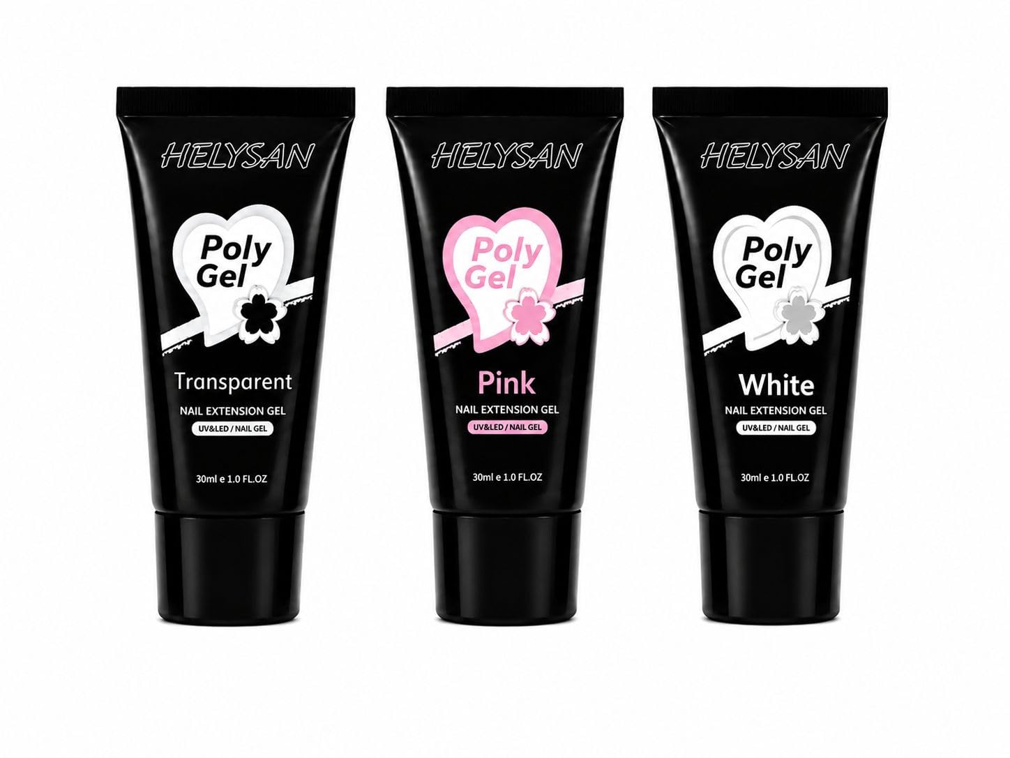 poly gel nail extension kit 30ml set of 3 (transparent, pink & white), uv led nail builder gel for nail extensions, strong long-lasting nail sculpture gel, builder enhancement for beginners & professional nail art, salon diy at home