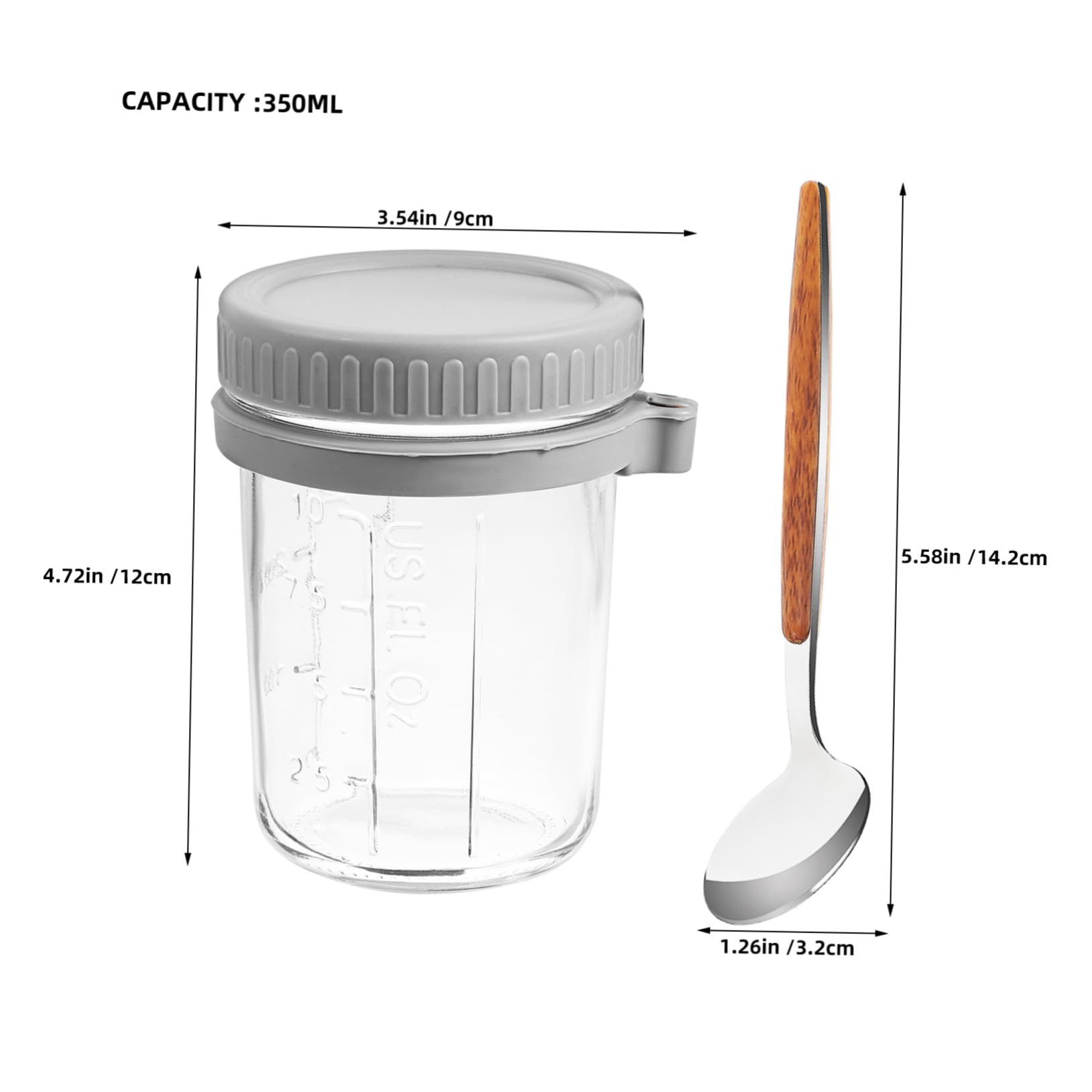 4 pièces Bocaux Verre Déjeuner avec Cuillères Intégrées Pots Hermétiques pour Overnight Oats Yaourt Fruits Secs Cuisine Polyvalente