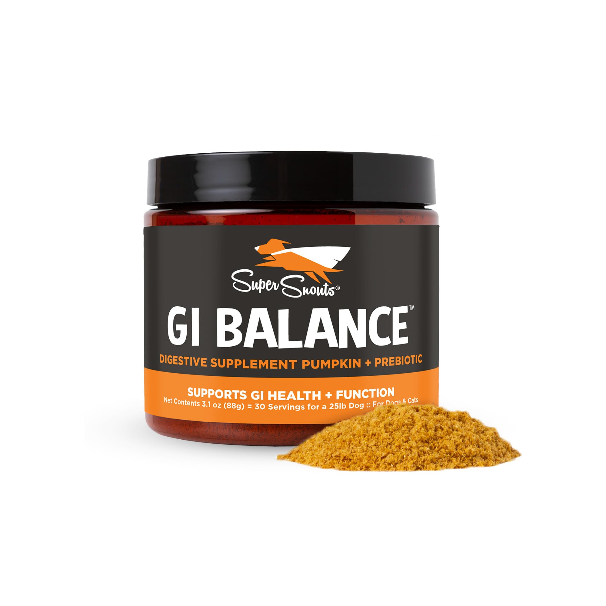 Super Snouts GI Balance Digestive Supplement for Dogs & Cats, 3.1 oz Pumpkin Powder for Dogs & Prebiotic Gut Health, Immune Support