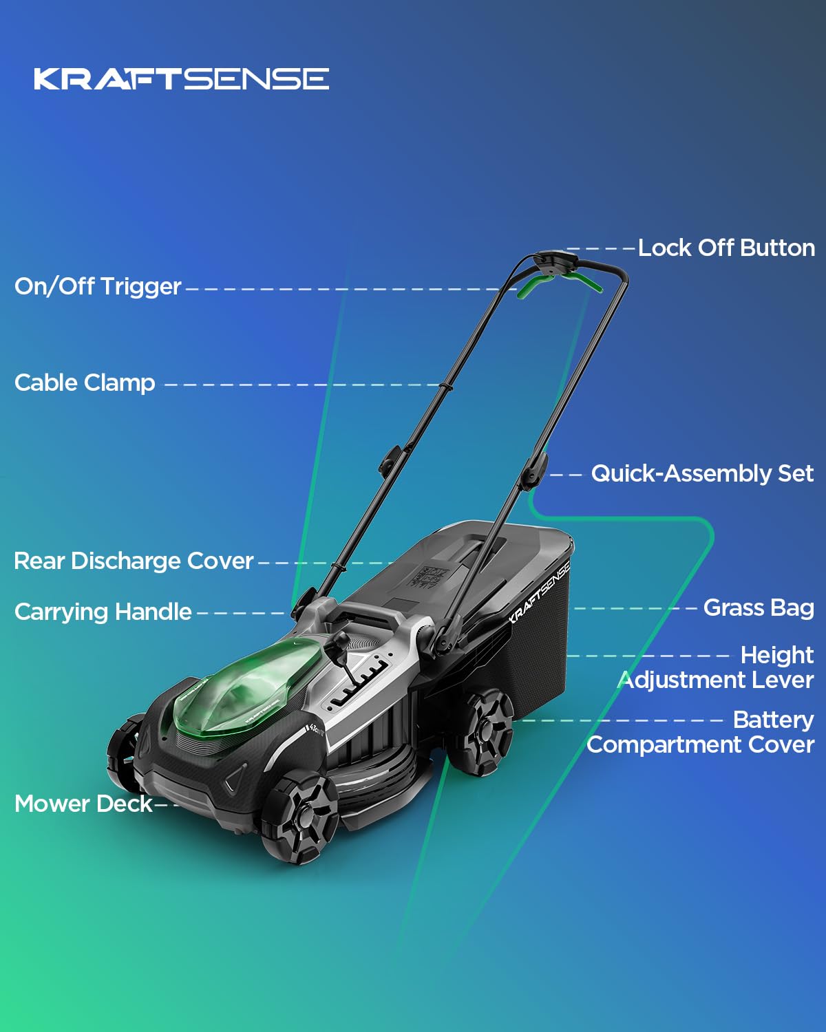Cortacésped eléctrico de 45,7 cm (18 Pulgadas), cortacésped inalámbrico con batería de 40 V y Cargador con 2 x 8,0 Ah, Motor sin escobillas, Ajuste de Altura 2 en 1, Funda y Bolsa, 6 Veces Ajustable