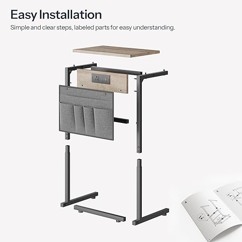 Miniatura 8 de HOOBRO Mesa auxiliar en forma de C con estación de carga, mesa de sofá de 28 pulgadas de alto para sofá y sillón reclinable para espacios pequeños,