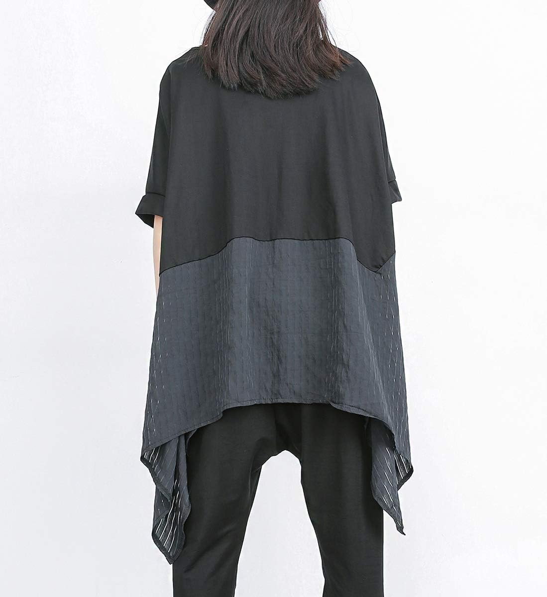 ellazhu Women's Summer Casual Tops Loose Fit Asymmetrical Bat-Wing Blouse Streetwear for Women GY1772 - Image 2