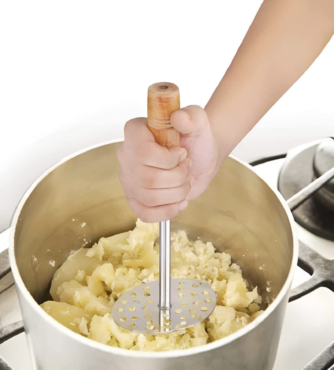 DeoDap Kitchen Stainless Steel Potato Masher, Pav Bhaji Masher with Wooden Handle - Image 2 thumbnail