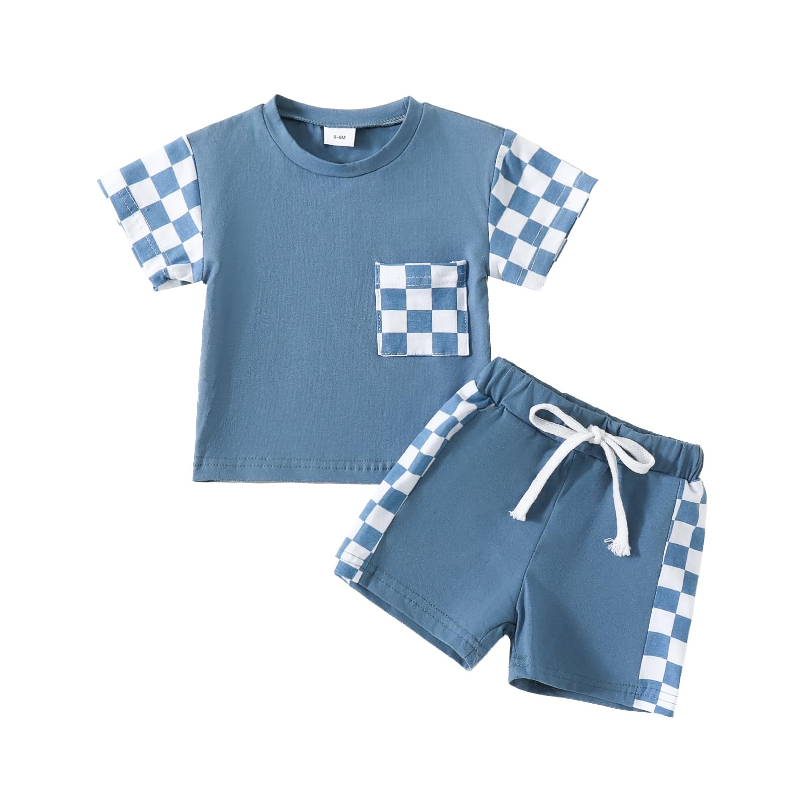 Sejardin Toddler Baby Boy Summer Clothes Plaid Patchwork Short Sleeve T Shirt Tops and Stretch Shorts Infant Boy Outfit