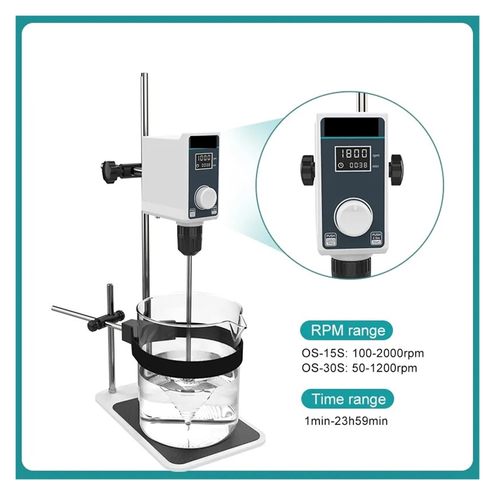 Viskosimeter, Flüssigkeitsmischer, elektrischer Laborrührer mit Digitalanzeige, höhenverstellbare Laborausrüstung, 20 l, 2000 U/min(OS-15(Without Stand),EU plug)
