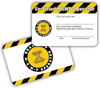 Qualified MEWP Mobile Elevated Work Platform Operator Certification Card | 5 pk 3.5x2.25” Plastic Wallet Training Certificate Fill In Name Completion Aerial OSHA Checklist