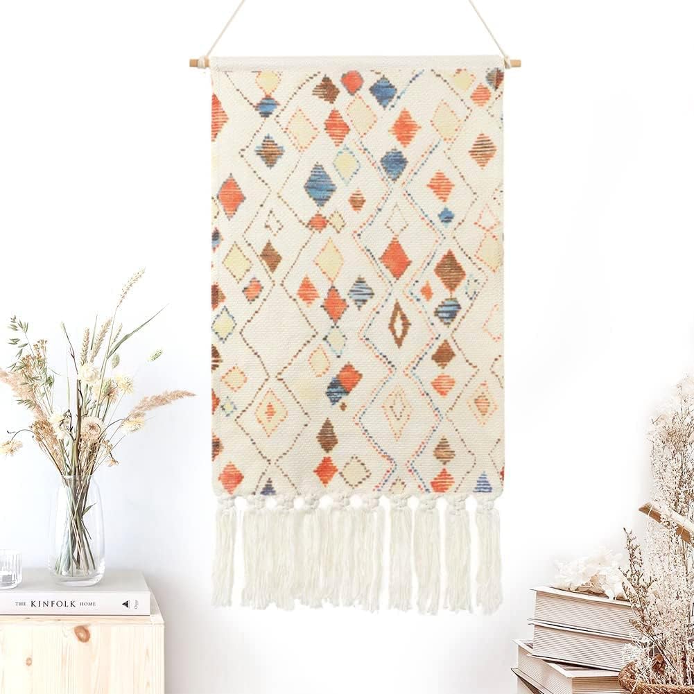 Macrame Woven Wall Hanging Tapestry Boho Chic Wall Decor Geometric Art Bohemian Decoration for Apartment Home Dorm Room Backdrop