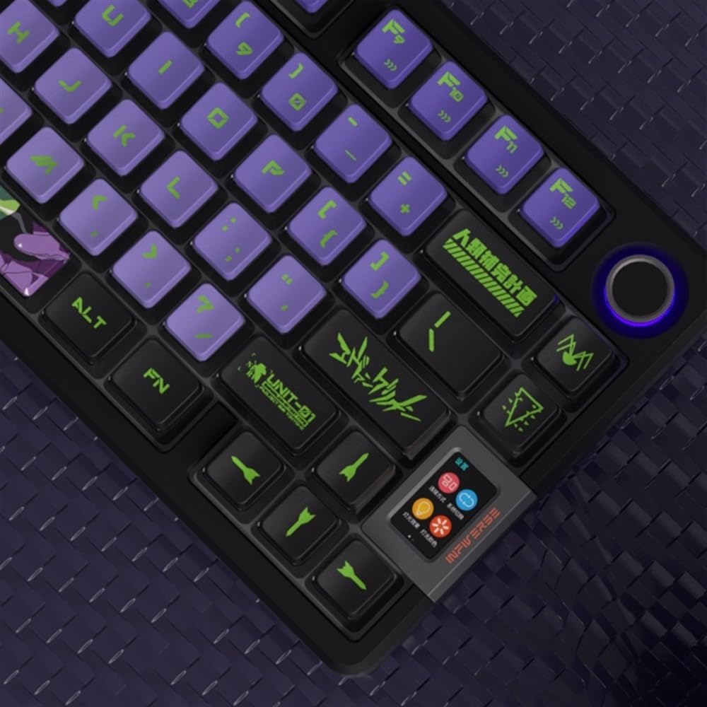 DucKey Copritasti Traslucidi Evangelion, Tastiera da Gioco Meccanica Eva Anime OEM Profilo PBT+Tastiera PC(EVA-01)
