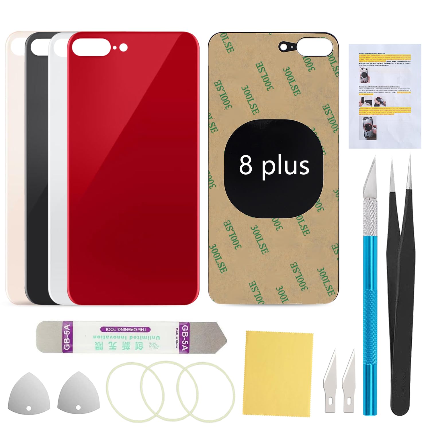 Back Screen Cover Replacement Compatible with iPhone 8 Plus 5.5 Inches All Carriers with Installation Manual + Repair Tool Kit (Red)