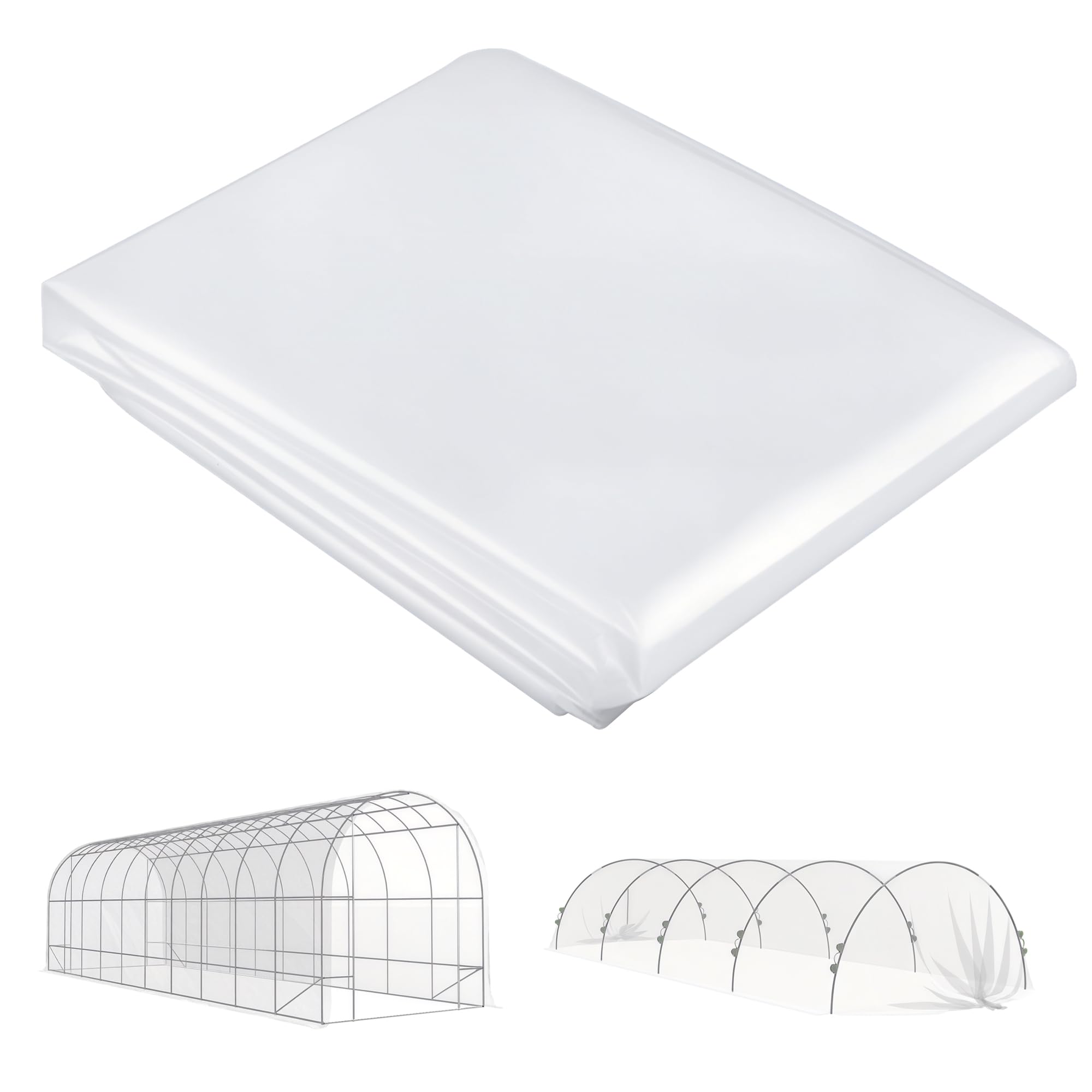 Outsunny lámina para invernadero 8x10 m lámina impermeable para jardín con protección UV, lámina de plástico extra gruesa resistente al desgarro, lona de cubierta para túnel de lámina para