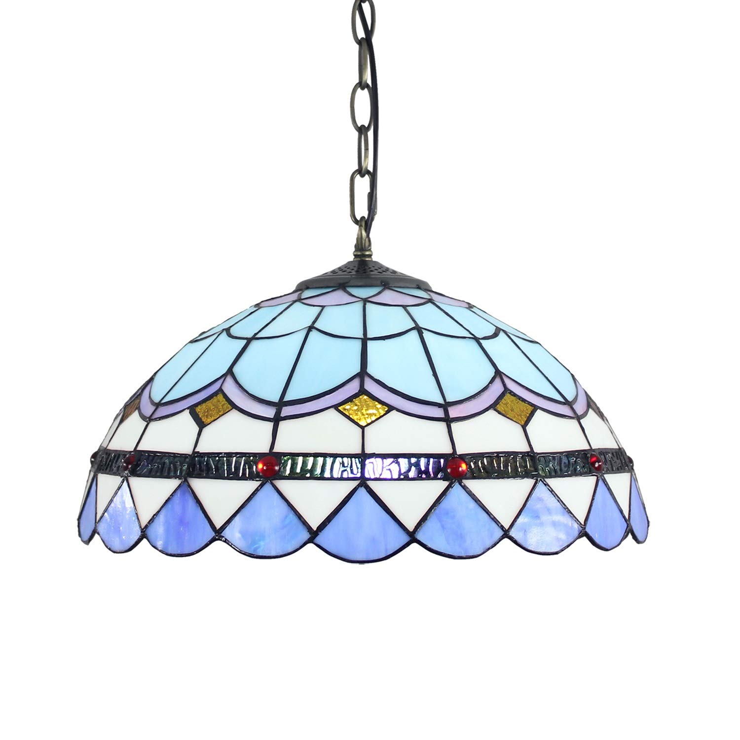 HPTHLY Ceiling Stained Glass Chandelier 40Cm Mediterranean Restaurant Pendant Lamp Tiffany Stained Glass Style Bed Dining Art Pendant Light