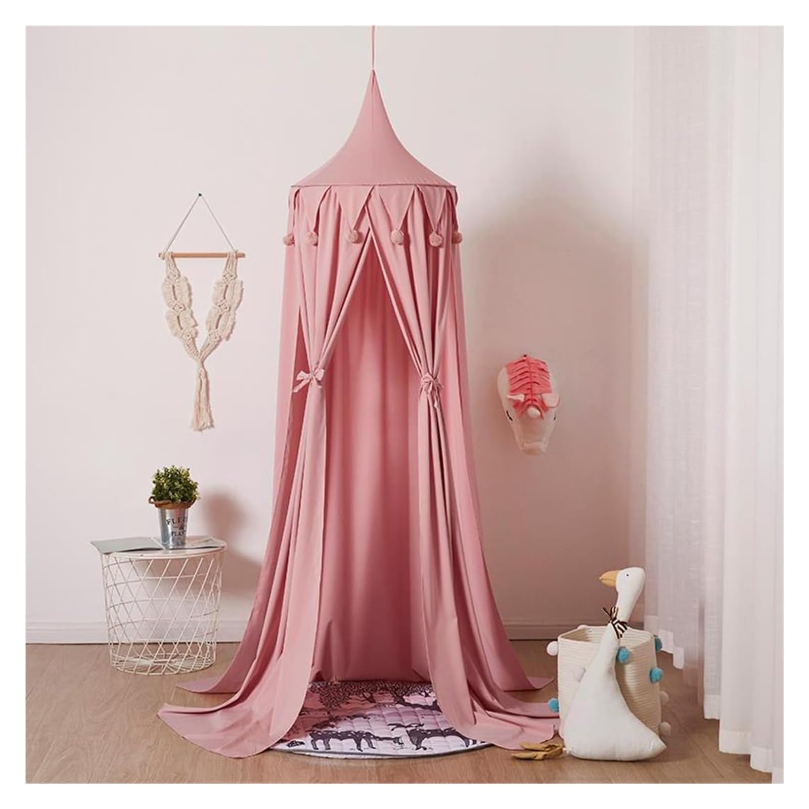 Baldachim do łóżka, baldachim dla dzieci okrągła kopuła wisząca zasłona moskitiera bawią się czytania namioty dekoracje pokoju dziecięcego(Pink)