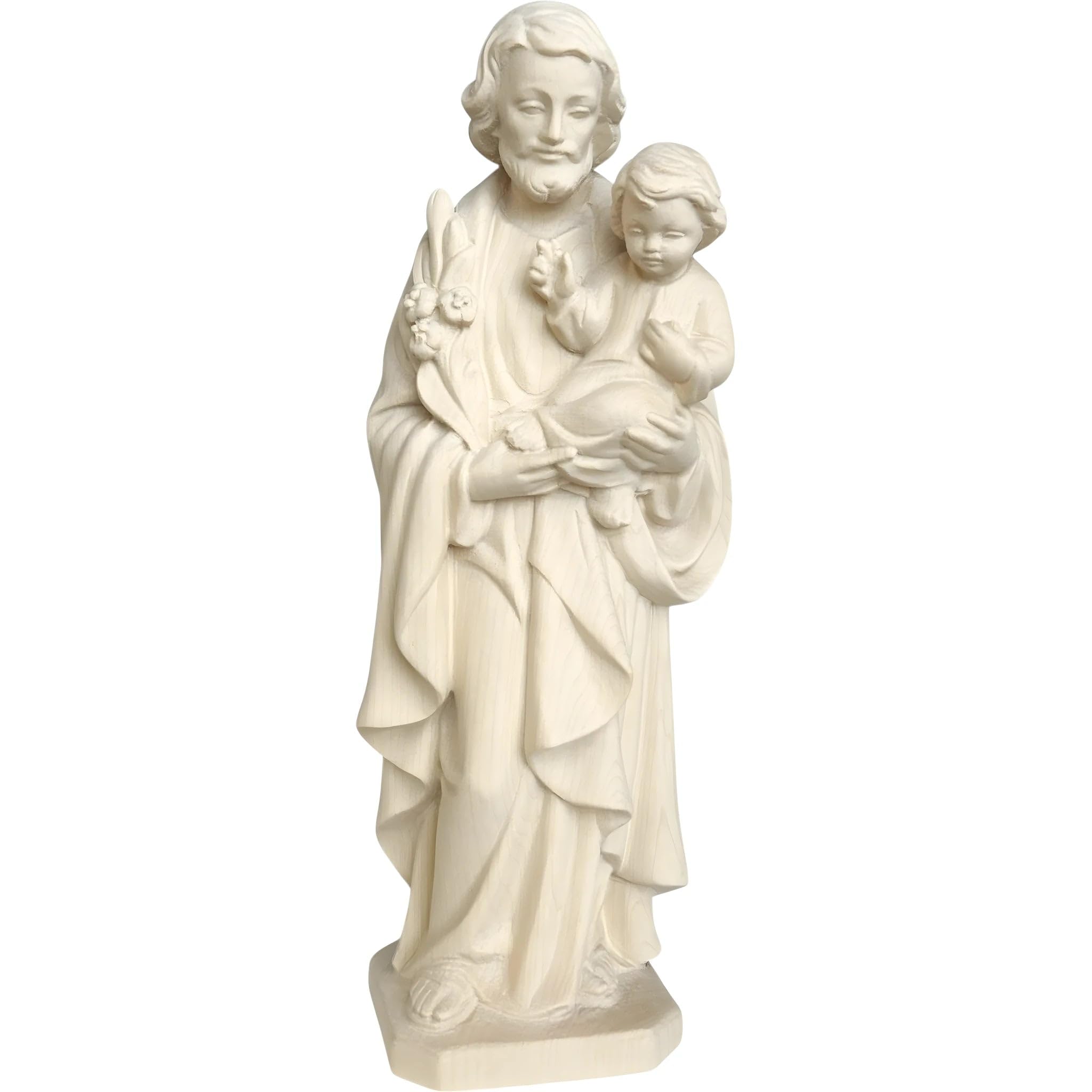 Heiliger Josef mit Jesuskind und Lilie aus Holz 12 cm | Naturholz in Gröden | Krippenfigur