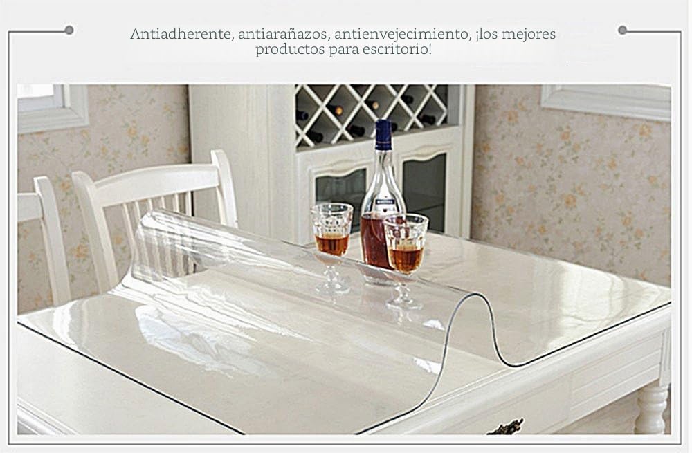 Protector de Mesa Transparente de 90 x 160cm,PVC Portada de la Tabla,2 mm,para Cocina Comedor Muebles de Madera Cubierta Mantel
