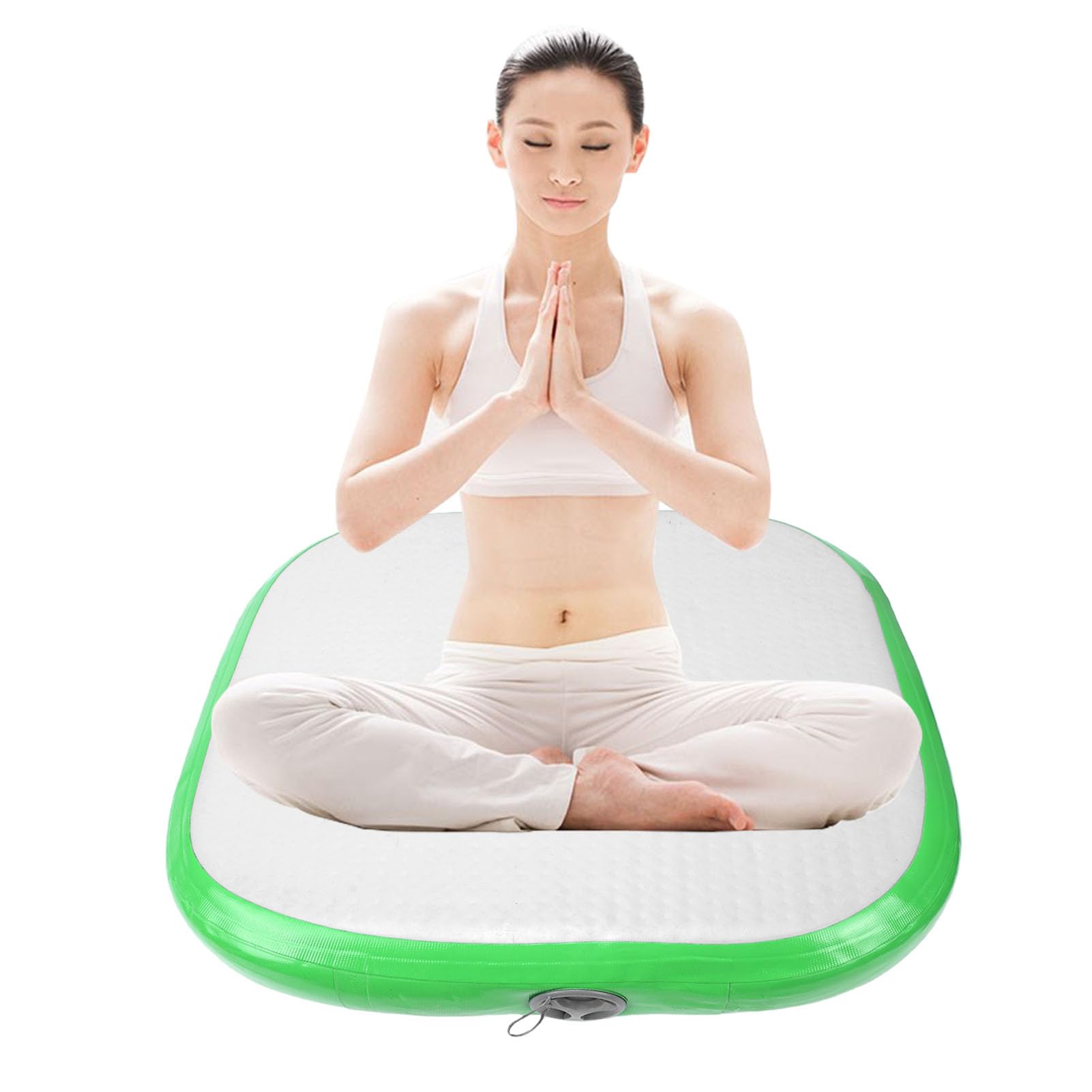 Generic Tappetino Gonfiabile Portatile, Cuscino da Meditazione a Gonfiaggio Rapido, per Palestra, Casa, Spiaggia, PVC, Verde Erba, 66 X 66 Cm