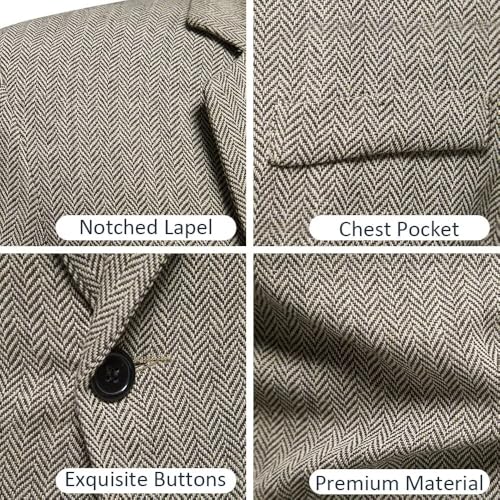 Mens Tweed Suit 3 Piece Slim Fit Herringbone Wedding Groomsmen Tuxedos Retro Jacket Double Breasted Vest Pants Set2