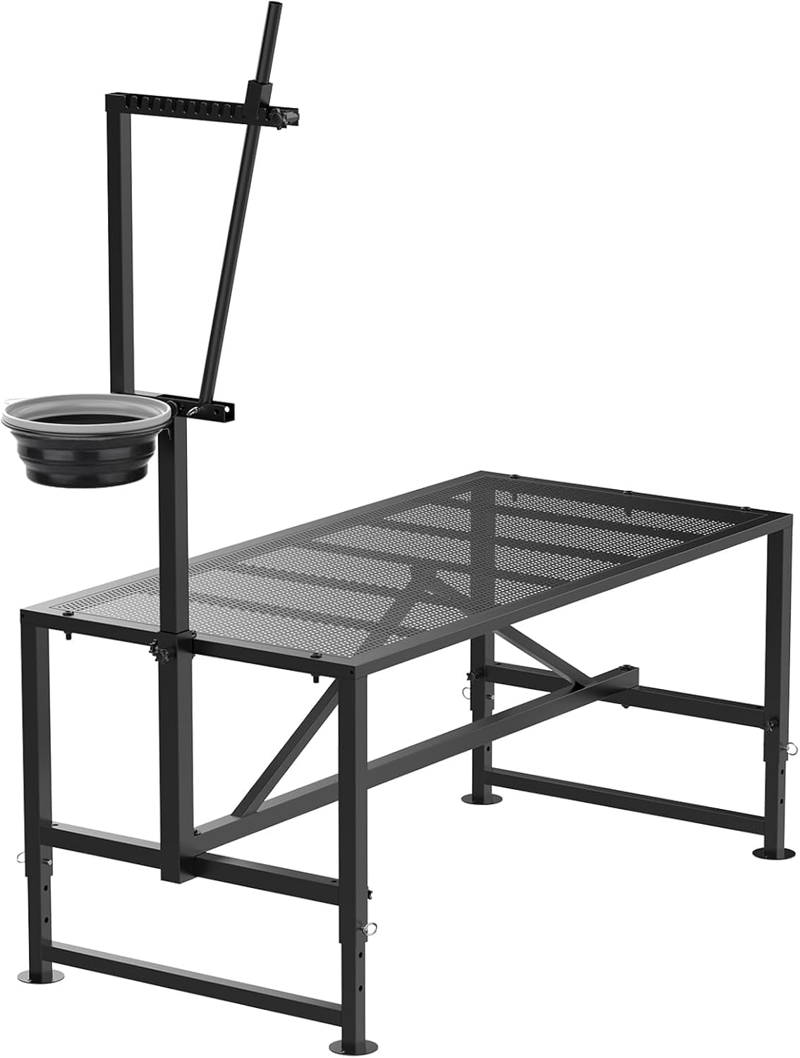 Goat Milking Stand with Feed Bin, Livestock Stand for Sheep Trimming Hooves, Goat Stantion Metal Black with Adjustable Head Piece and Legs