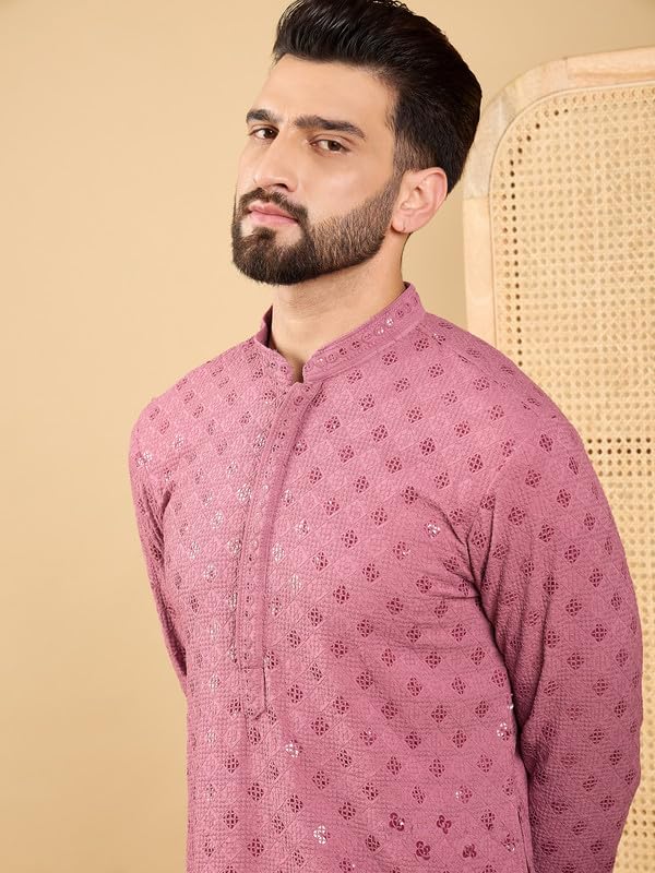 Image of Men's Solid Embroidered Long Straight Kurta | Men's Kurta | Embroidered Chikankari Kurta for Men | Straight Fit Kurta for Men