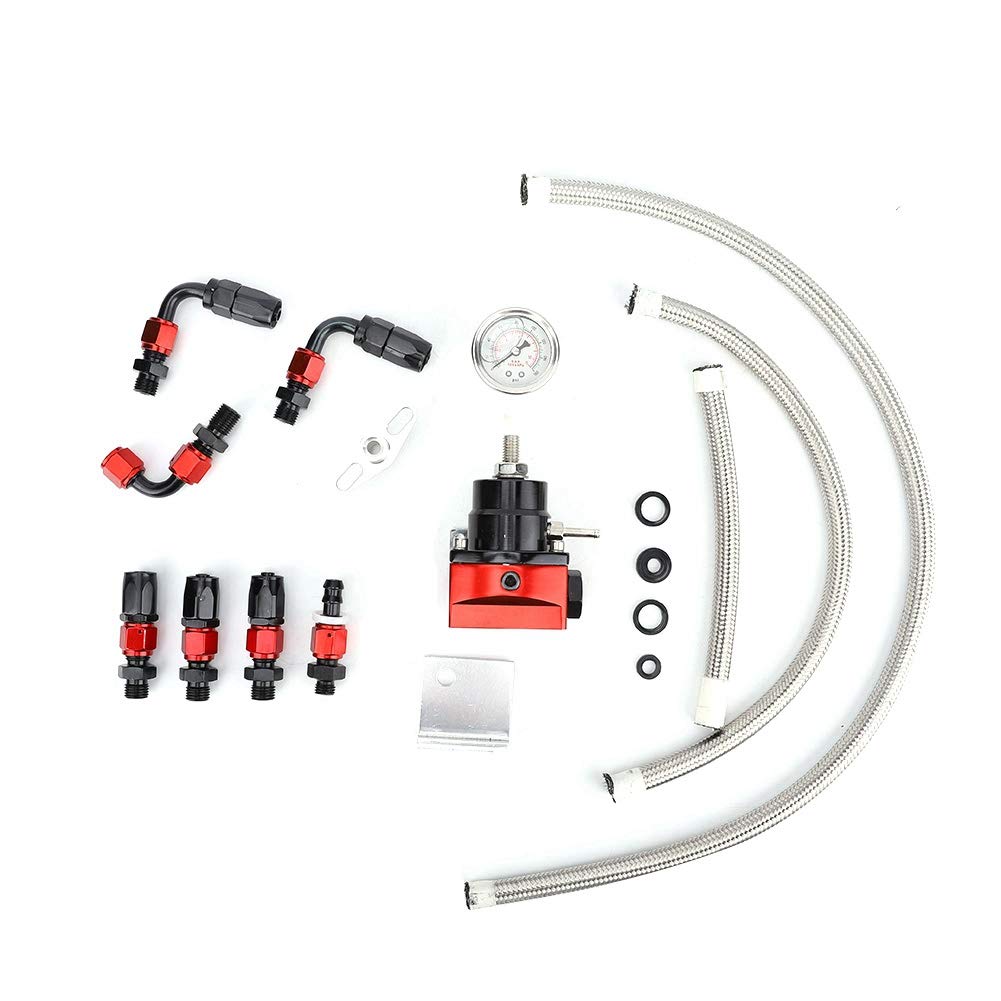 Akozon Uniwersalny Zestaw Regulatora Ciśnienia Paliwa 0-100 Psi ze Wskaźnikiem - Port 6An T6061 Aluminium do Osiągów i Tuningu Samochodów