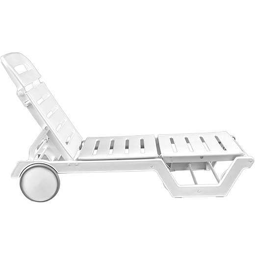 Plastic Sunlounger with Wheels - White