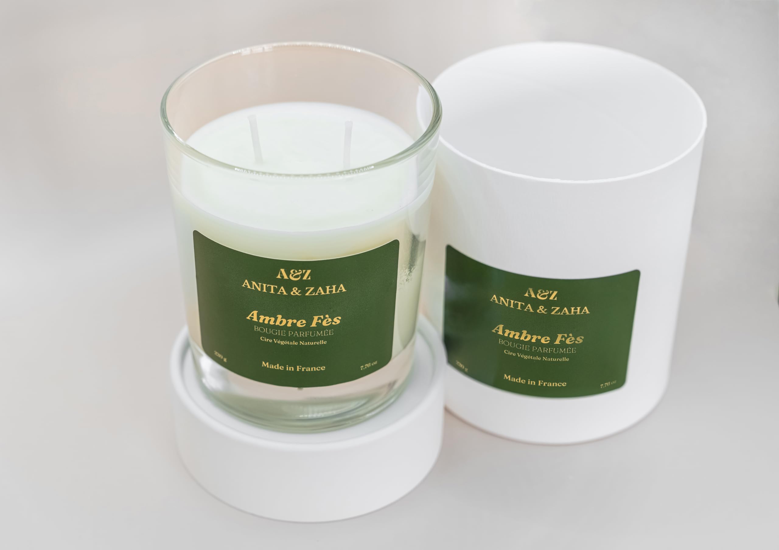 Vela perfumada de gama alta ámbar fez, cera de soja natural, ámbar blanco y flor de naranja, artesanía de país de grasa, 220 g/60 horas