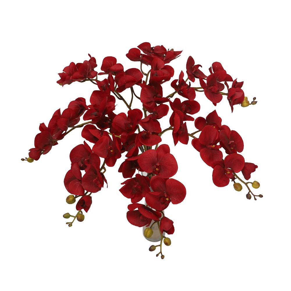 Pack of 6 Artificial Orchid Flowers, Lifelike Silk Orchid Plant, Long-lasting Phalaenopsis Fake Flowers, Maintenance-Free Faux Flower Arrangements, Artificial Flowers for Decoration, Maroon