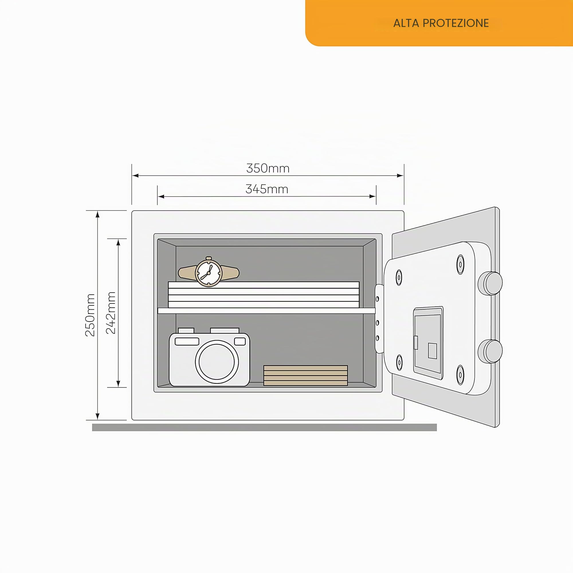 Yale Cassaforte di alta sicurezza YYSEB/250/EB1, accesso con codice pin digitale e funzione di blocco, bulloni di montaggio a parete/pavimento, dimensioni interne: 242 x 345 x 245 mm
