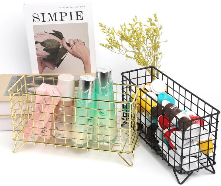 Metal Wire Storage Basket,Fruit Basket,Bathroom Shelf Rack,Iron Countertop Storage Rack Suitable for kitchen, bathroom, bedroom, living room (Gold) image 3