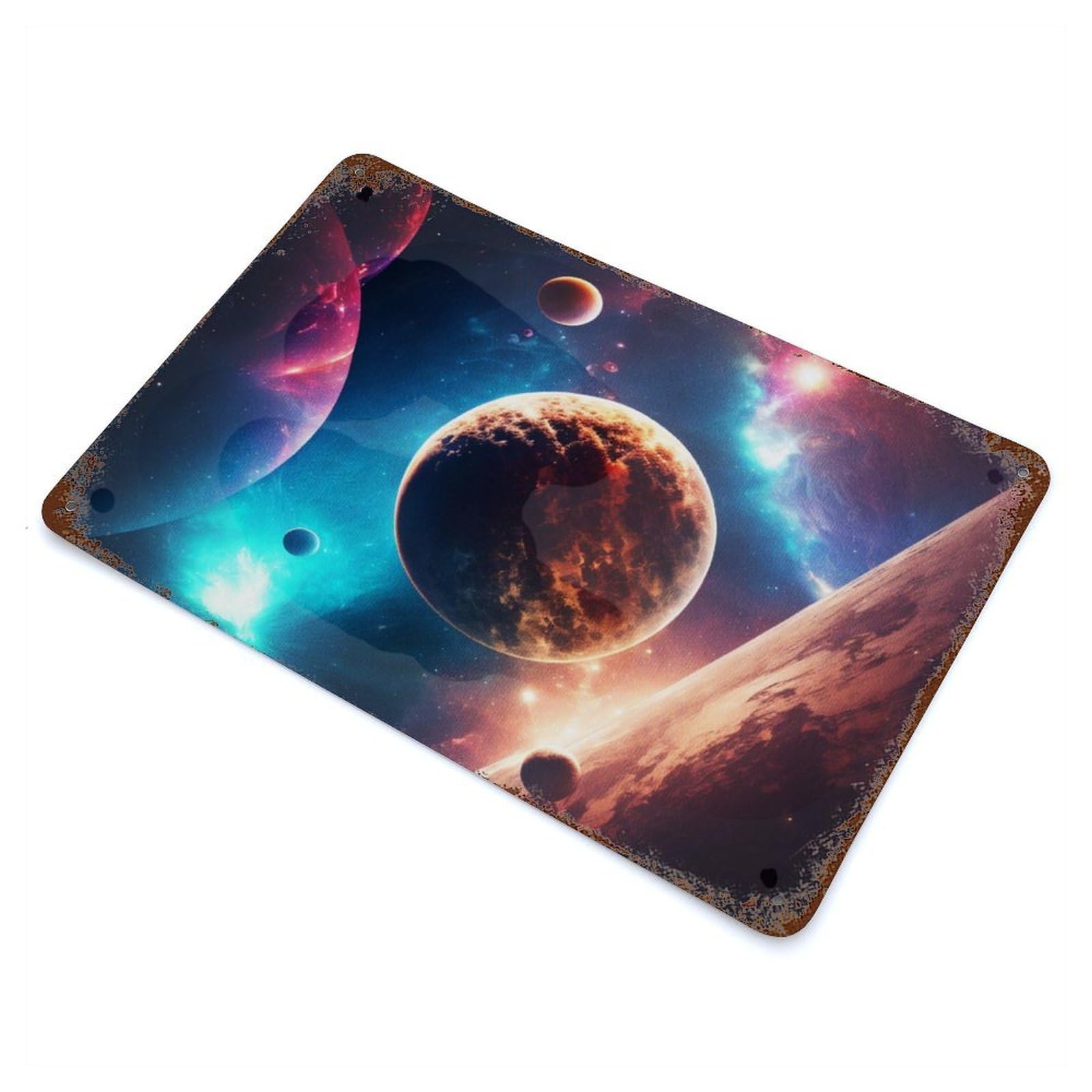 Garage Style Planet In Galaxy Rustic Tin Plaque 11.8"x7.9", Classic Wall Plaque for Bar And Workshop