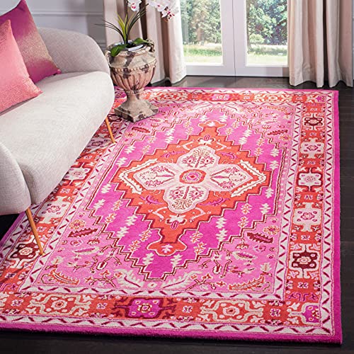SAFAVIEH Bellagio Collection Accent Rug - 3' x 5', Red & Pink, Handmade Medallion Wool, Ideal for High Traffic Areas in Entryway, Living Room, Bedroom (BLG545B)