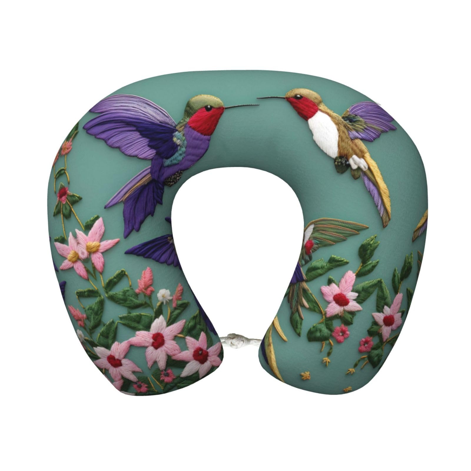 peiyeety Flower Hummingbirds Embroiderys Print Custom U-Shaped Pillow,Memory Foam Cervical Neck Travel Pillow,for Home,Camping,Travelling