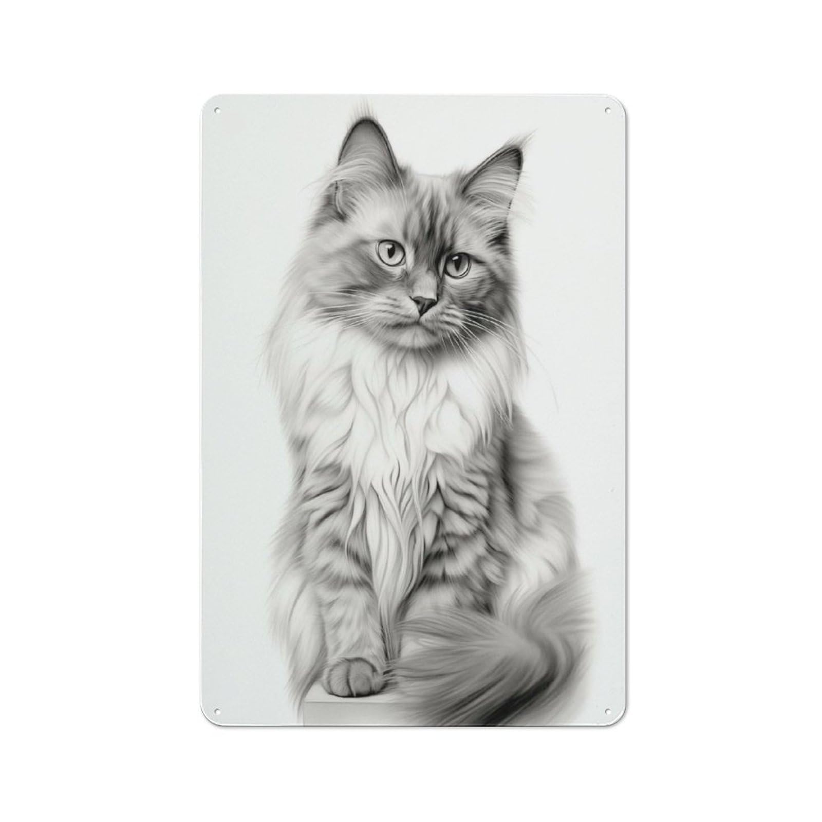 Junmoney Style-16 Metal Wall Sign 30X20cm Featuring Black And White Ragdoll Cat Portrait For Hallway Wall, For Hallway Decor Lovers, For Retro Home Interiors