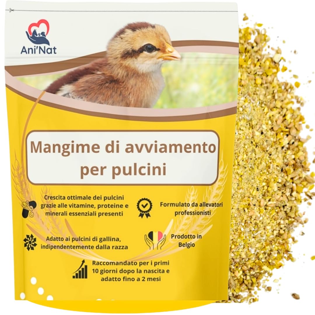 AniNat Alimento starter per pulcini, Cibo 1 ° età con vitamine, proteine e minerali, oli essenziali. Adatto fin dalla nascita. (1,8 kg) (1800 grammi)