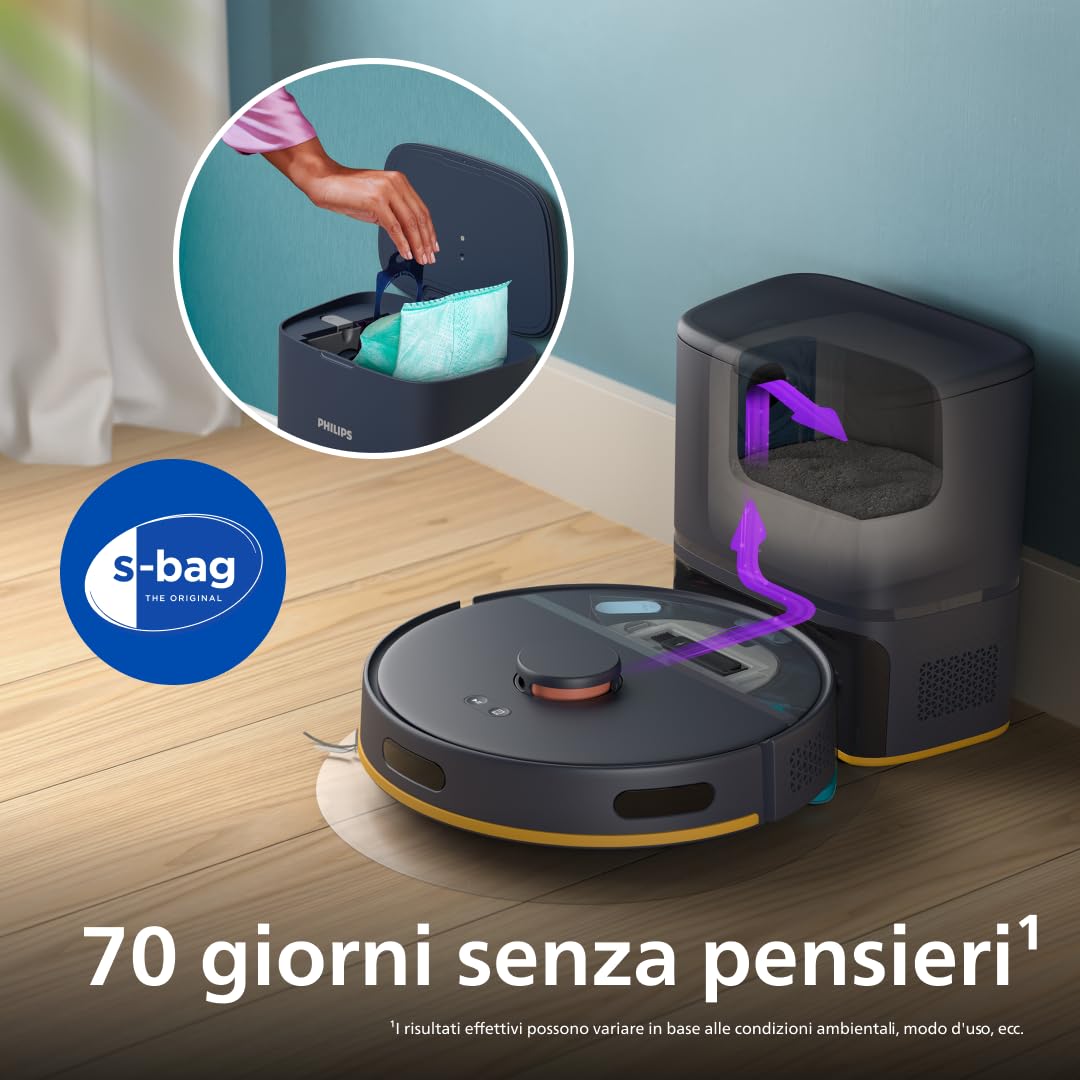 Philips Robot Aspirapolvere Serie 2000 - Aspirazione 2700 Pa, Navigazione Laser, HomeRun App, Stazione di Svuotamento Automatica, 130 minuti di Autonomia, Modalità Tappeto (XU2100/20)