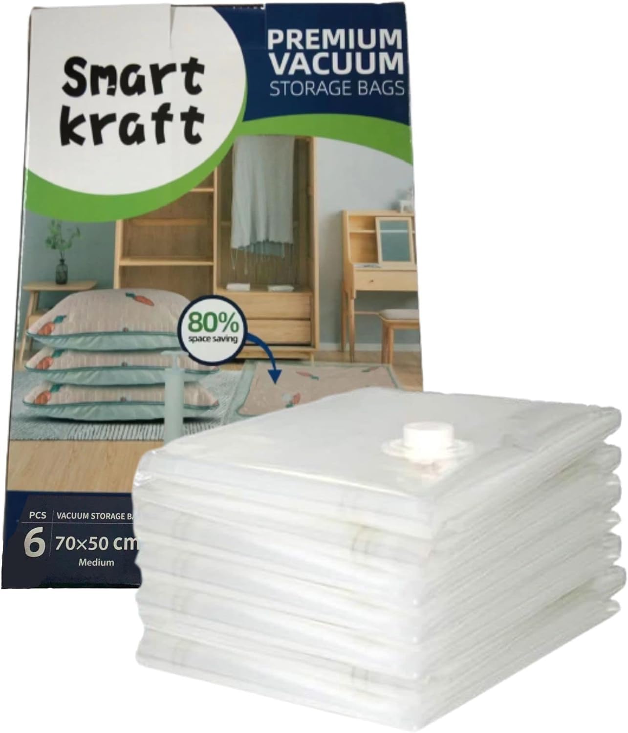 Smart Kraft6 PACK 70 X 50CM MEDIUM VACUUM STORAGE BAGS FOR CLOTHES, DUVETS, BEDDING, PILLOW, TRAVELING WITH DOUBLE ZIP SEAL VACUUM BAGS FOR CLOTHES