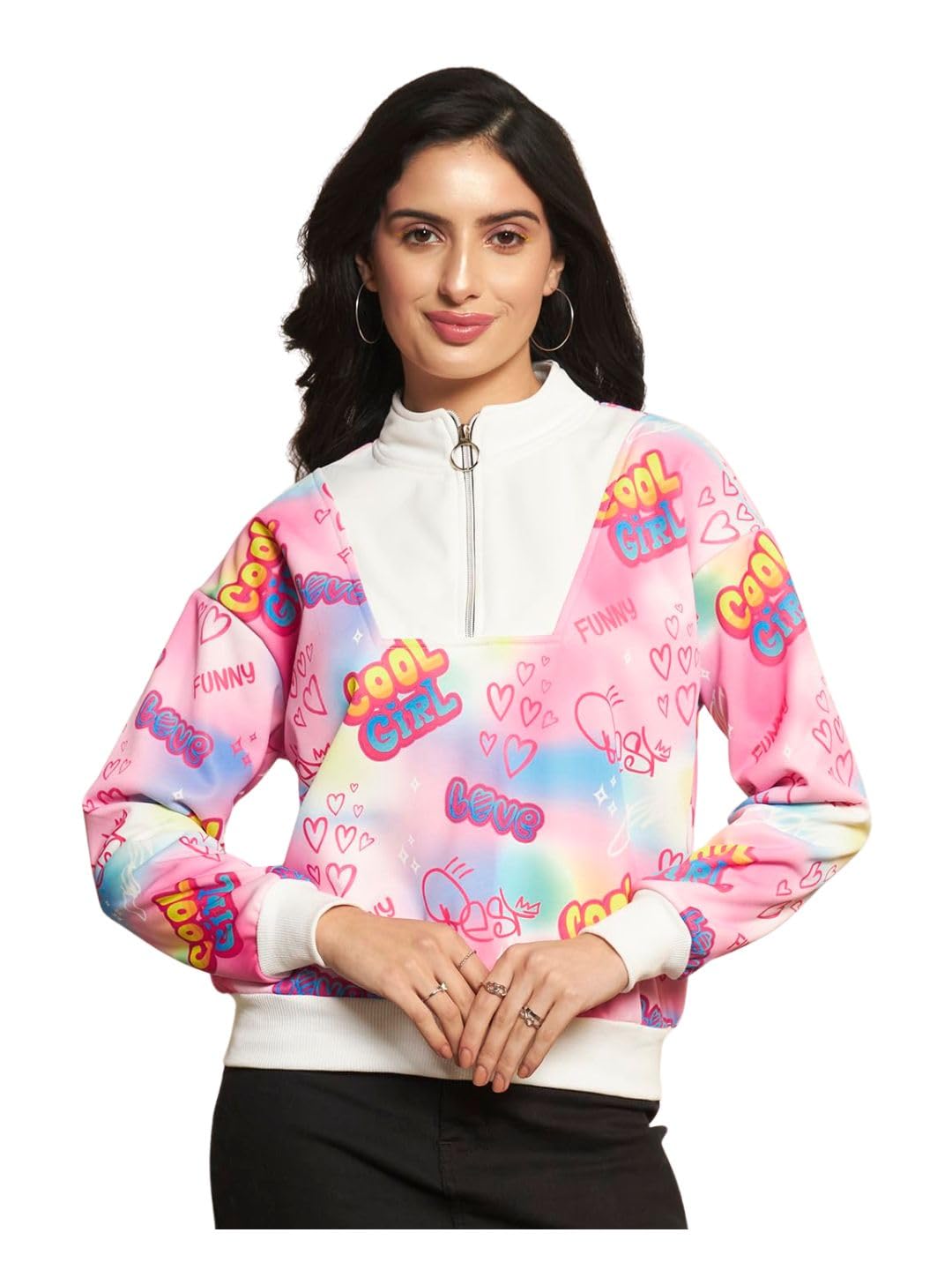 tandul Women Printed Pink Sweatshirt - Fleece Full Sleeve Fashion for Office, Casual, Festive & Party (12207)-picture-13