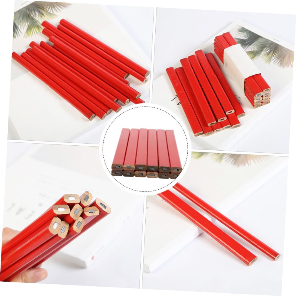 Ciieeo 72 Crayons de Charpentier Plats en Bois Rouge Octogonaux