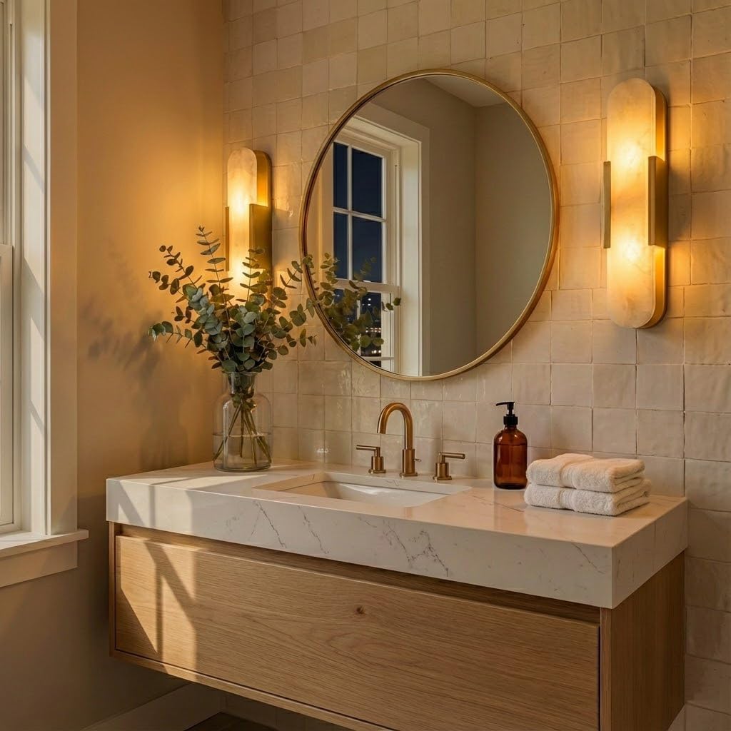 Marmor Wandleuchte Innen Gold Wandlampe 50CM,Spiegelleuchte Bad Messing Moderne Dekorationen Beleuchtung für Schlafzimmer, Wohnzimmer, Flur