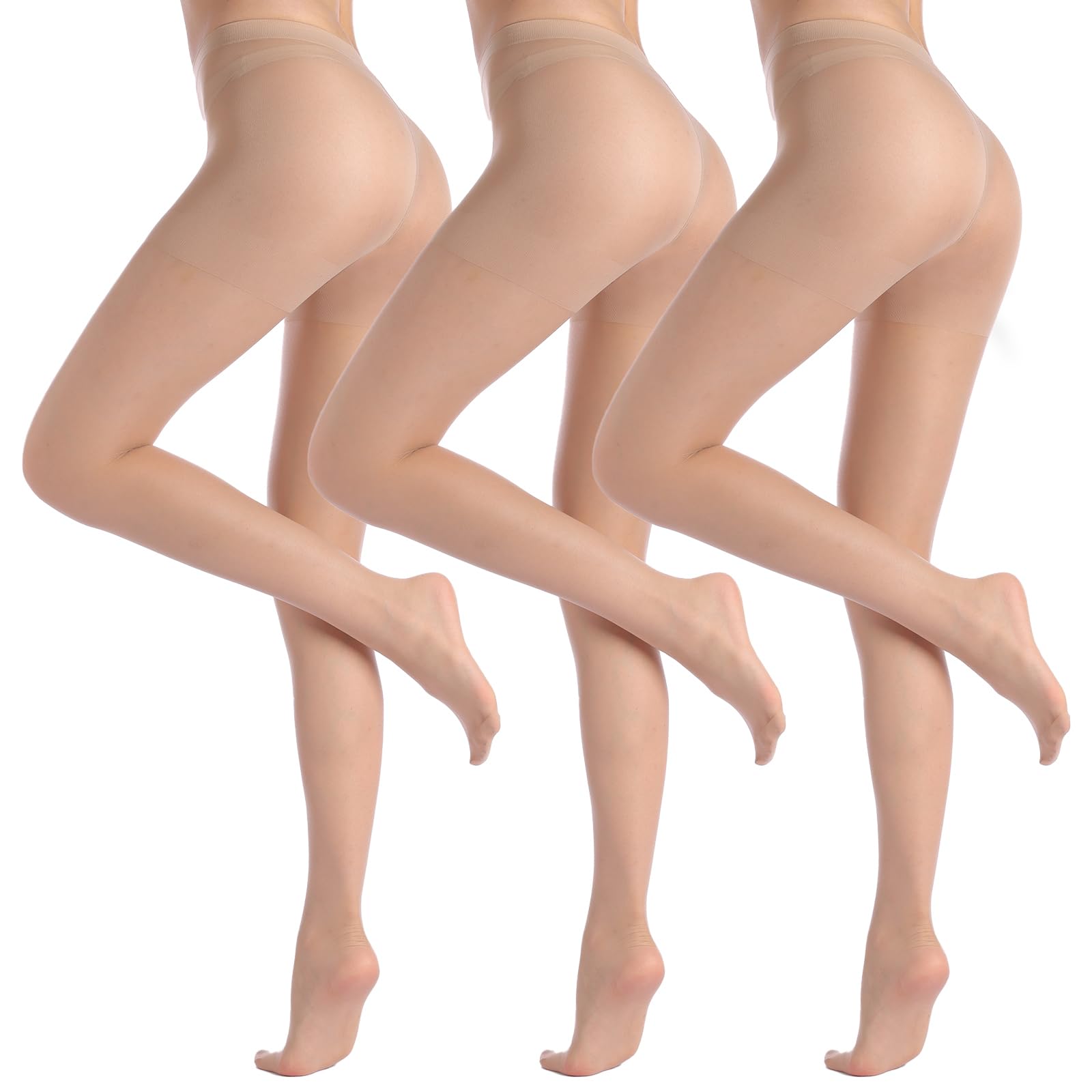 3 Pairs Sheer Tights for Women, 20 Denier Nylon Sheer Black Tights,Black,Nude,S-XL