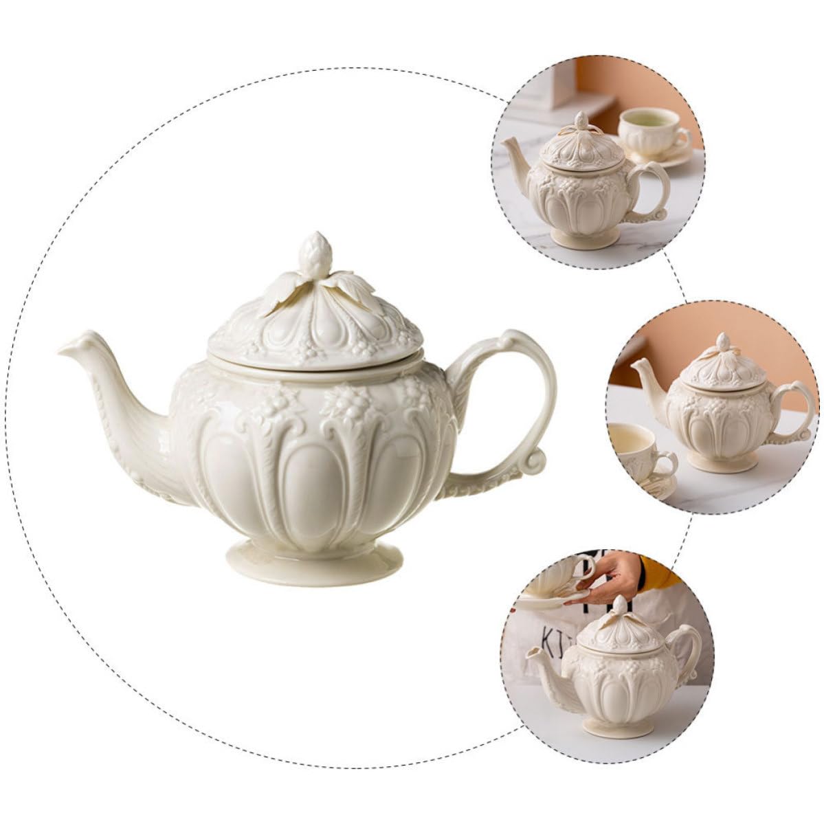 Geprägte Kaffeekanne Keramik, Beige im Britischen Stil