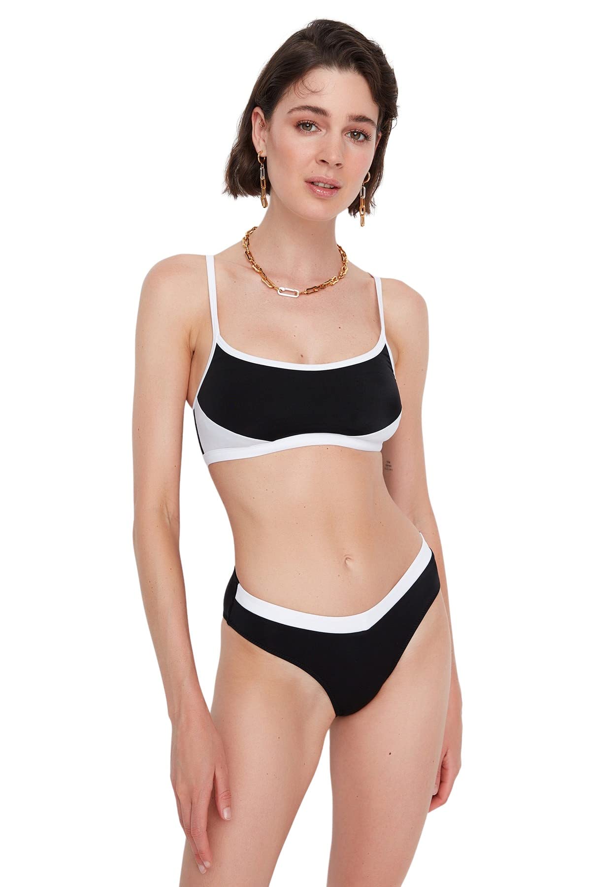 Trendyol FeMan Normal Waist Normal Trotter Bikini Bottom Black White