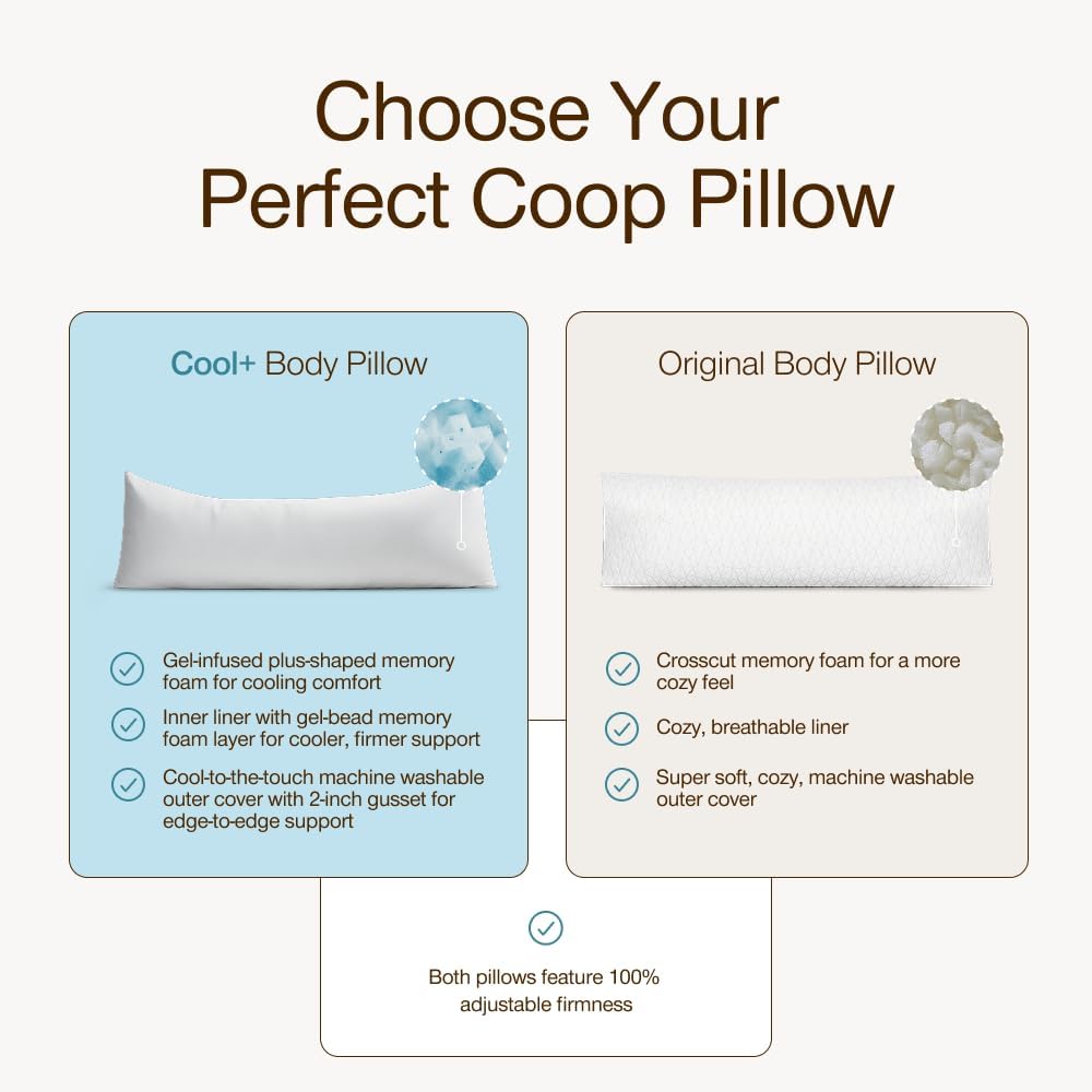 Coop Home Goods Cool+ Adjustable Cooling Body Pillow, 18x52, Cooling Gel Memory Foam & Microfiber, Side Sleeper & Pregnancy Pillow with Cool-to-The-Touch Washable Cover, Breathable Full Body Support - Image 9
