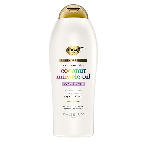 Miniatura 7 de OGX Remedio extra fuerte contra daños + acondicionador de aceite milagroso de coco para cabello seco, encrespado o grueso, acondicionador hidratante