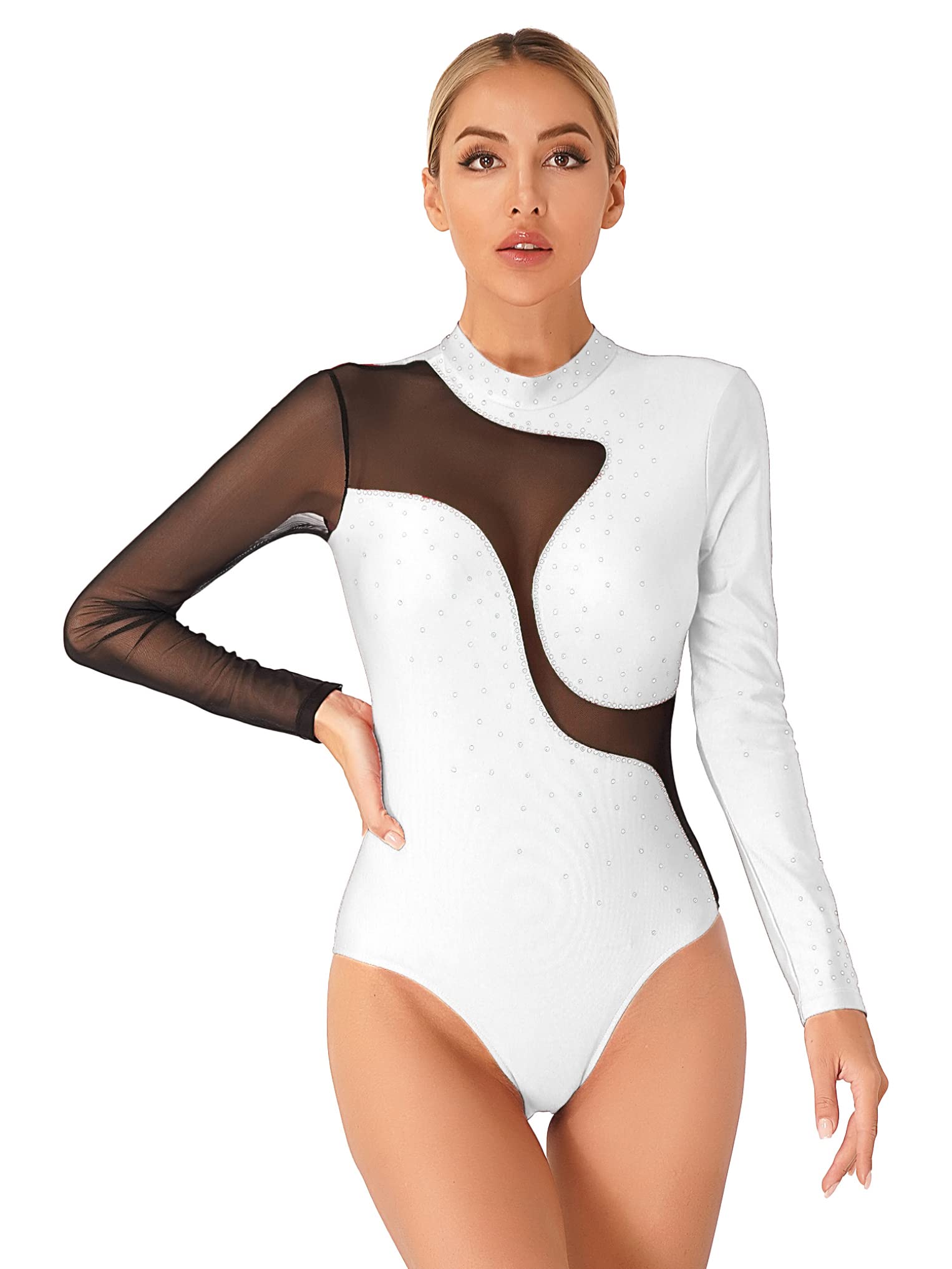 Justaucorps Femme Oyolan Strass - Pour Gymnastique, Patinage Artistique - Moulant, Dos Creux, Polyester/élasthanne