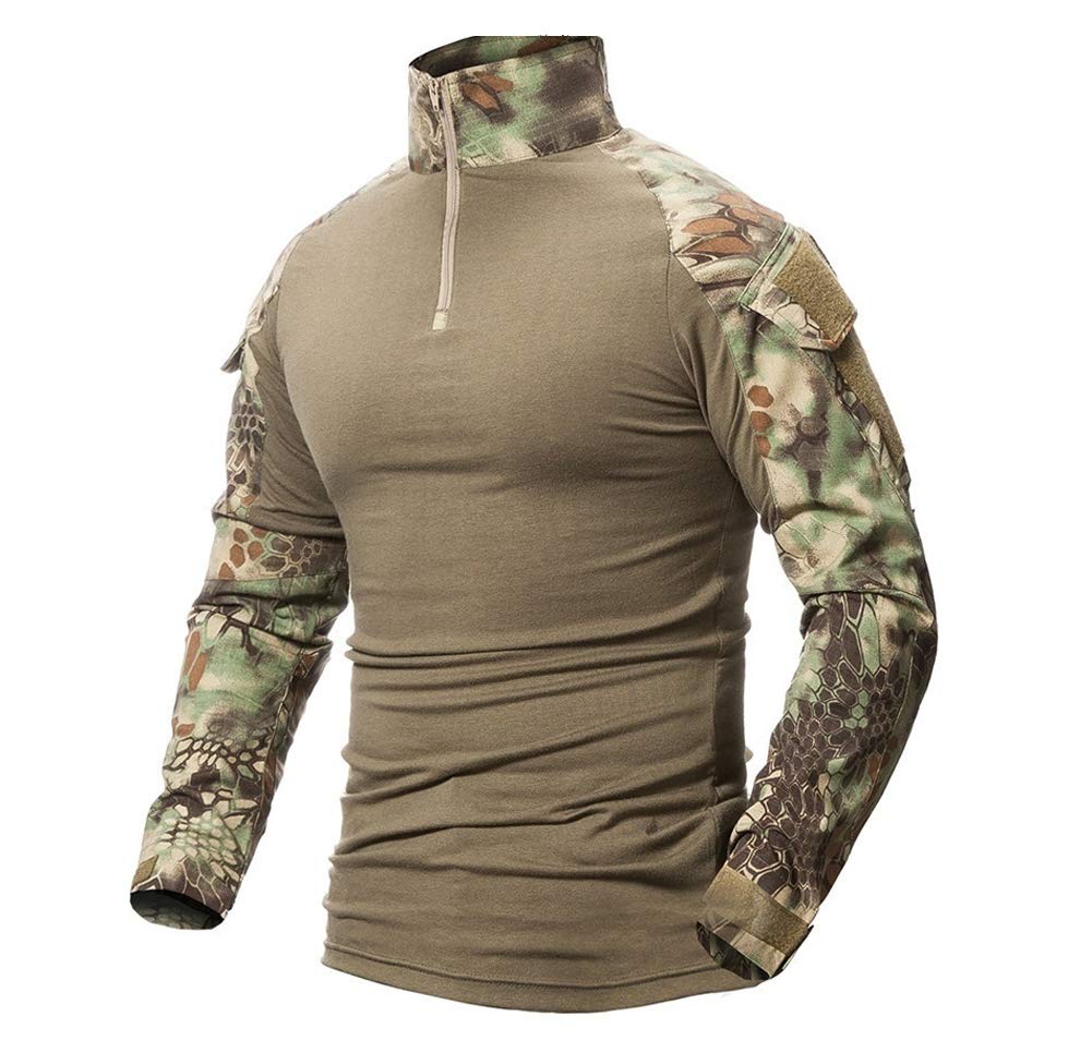 Lilychan Men's Jungle Python Long Sleeve Tactical Shirt - Military Shirt Outdoor Combat Shirt Tactical Combat Shirt With Zipper (, Uk M(Fit Chest:36"-39"))