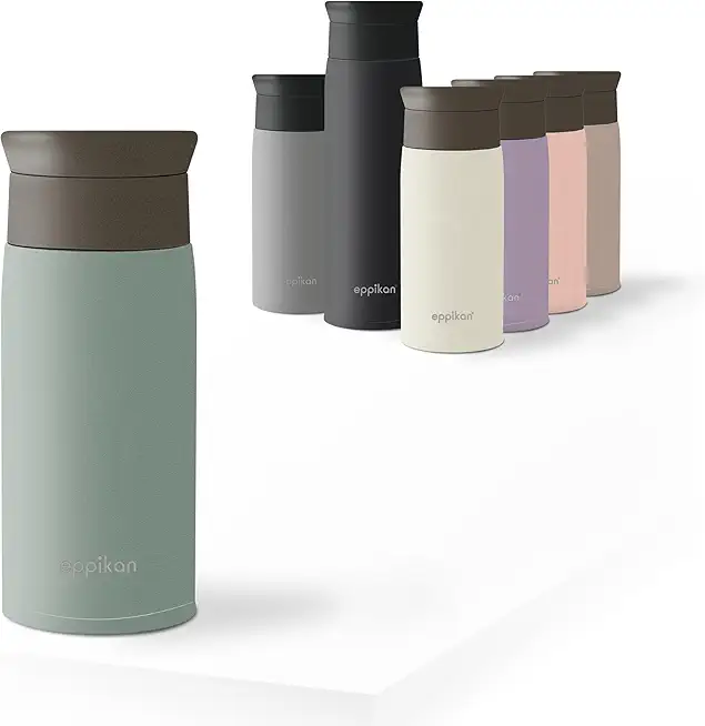 eppikan eppiToGo Edelstahl Thermobecher- Isolierbecher, Kaffee-to-go Becher, 350 ml, 500 ml Travel Mug, Autobecher, auslaufsicher mit hygienischer 360°-Trinköffnung (Powder Green, 350 ml)