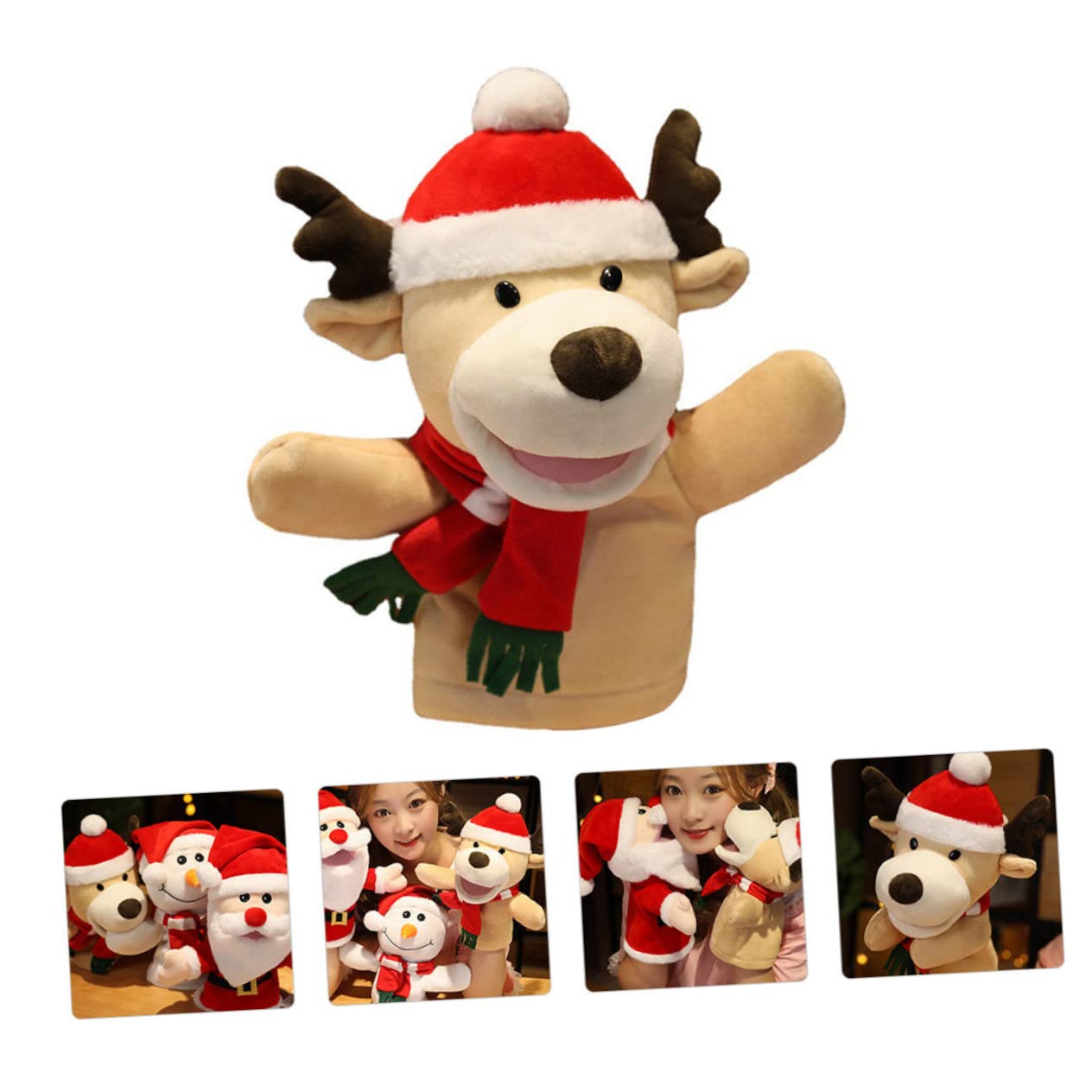 Hohopeti Juguetes de Peluche Marioneta de Mano Adorable Forma de Ciervo Navideño para Padres Hijos Títere de Dedo para Juguete Navideño Títere de Ciervo para Interactivo